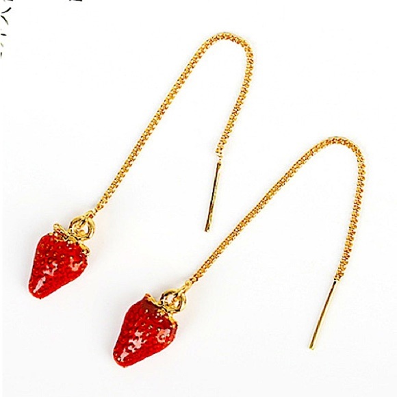 GOLD STRAWBERRY THREADER EARRINGS - Picture 1 of 1